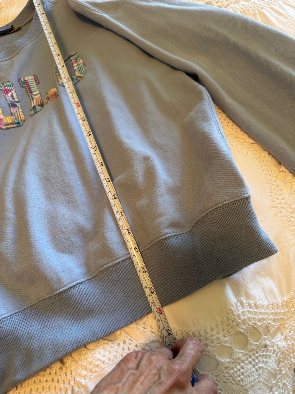 Polo by Ralph Lauren Dusty Blue Crewneck Sweatshirt with Plaid Appliqué - Picture 3 of 4